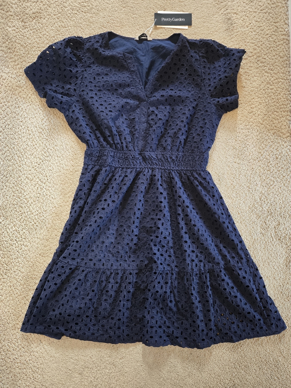 Pretty Garden Navy Eyelet Mini Dress with Elastic Waist